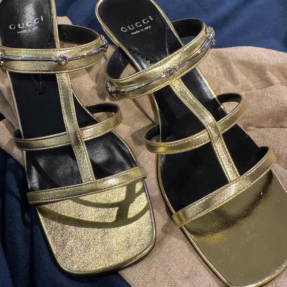 Gucci Gold Strappy Sandals with Modern Design